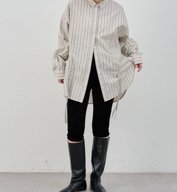  「【26SS予約】ストライプギャザーブラウス」|シャツ・ブラウス|