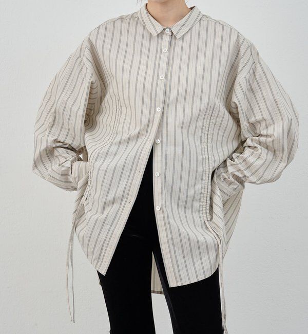  「【26SS予約】ストライプギャザーブラウス」|シャツ・ブラウス|