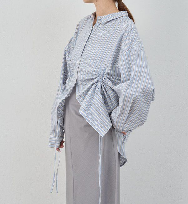  「【26SS予約】ストライプギャザーブラウス」|シャツ・ブラウス|
