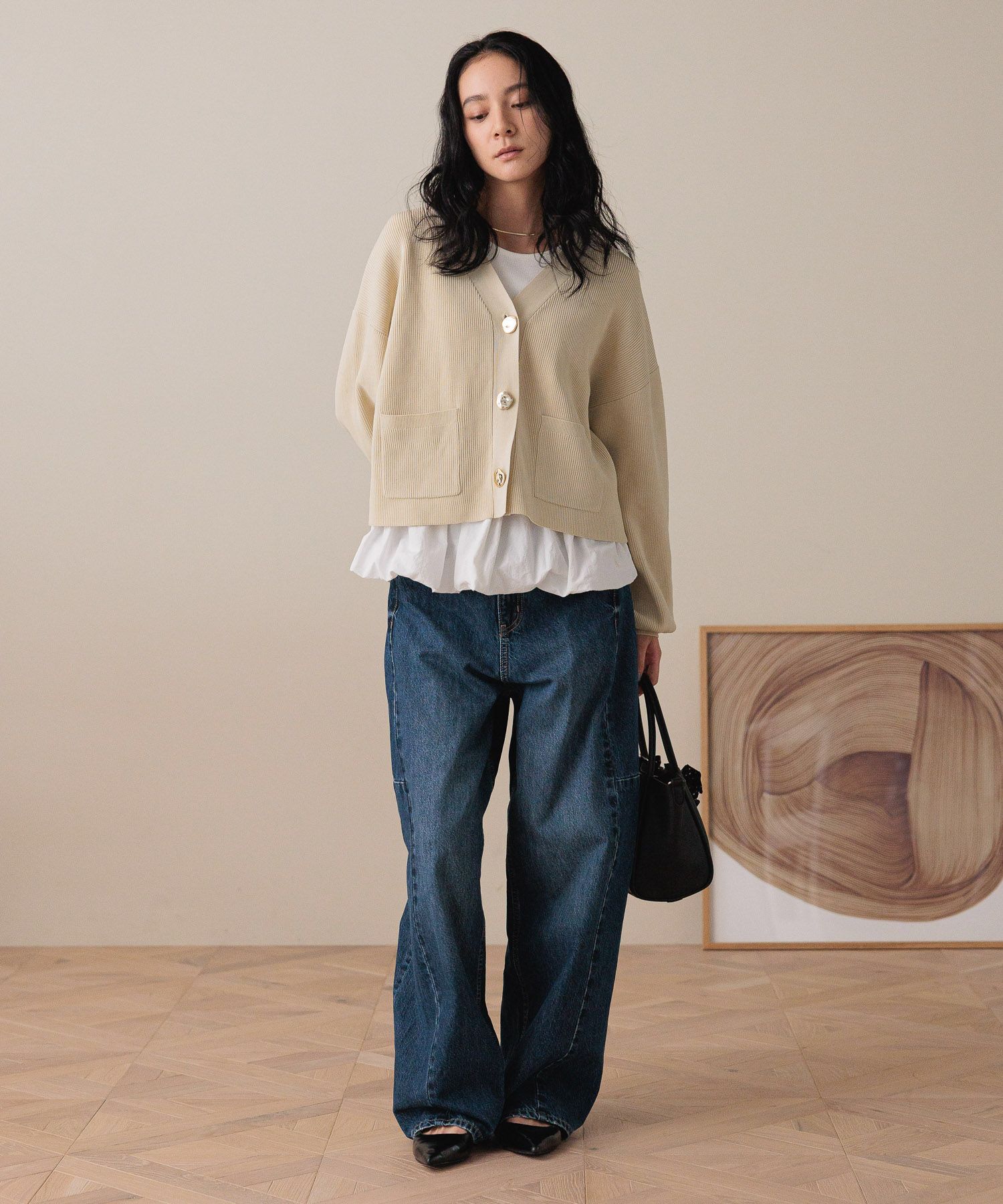 LOWRYS FARM「デコボタンショートカーディガン」|ニット・セーター|