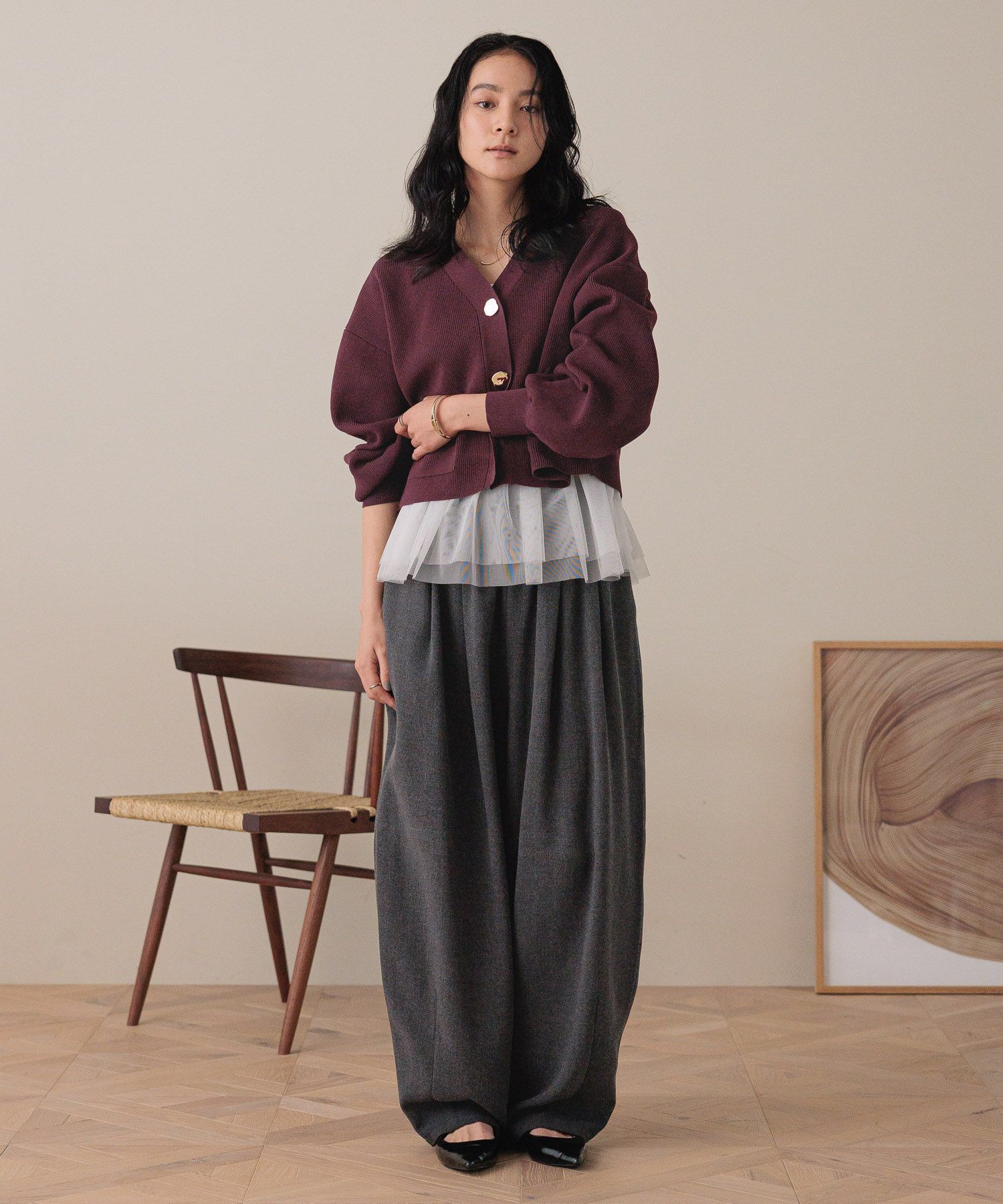 LOWRYS FARM「デコボタンショートカーディガン」|ニット・セーター|RED8