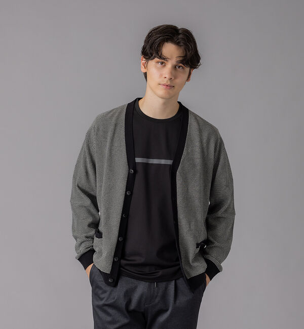 ABAHOUSE「シャドー ボーダー アーガイル カーディガン」|カーディガン|ブラック