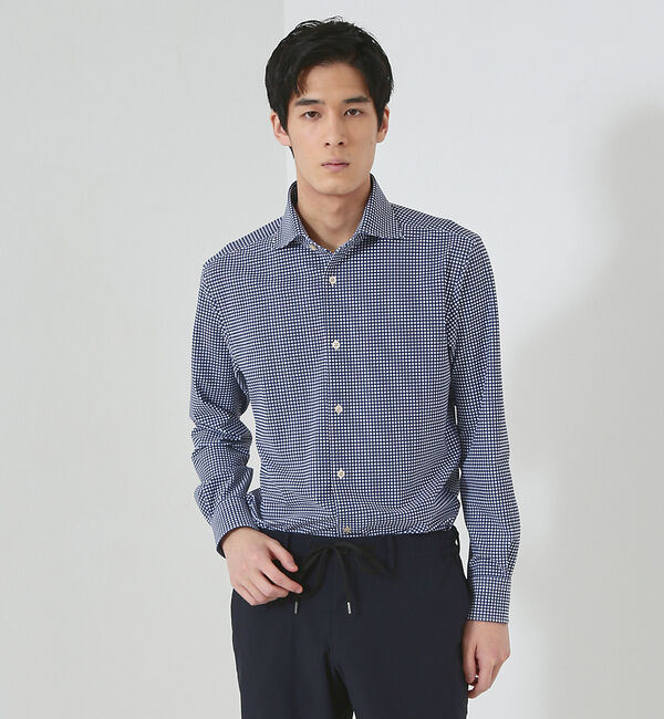 ABAHOUSE「【FLEX SHIRTS】ドライモーメント ギンガムチェックシャツ」|シャツ・ブラウス|ダークネイビー