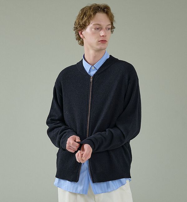 ABAHOUSE「コットンブークレー ダブルZIP ニットブルゾン / クルーカーディガン【予約】」|ブルゾン・スタジャン|