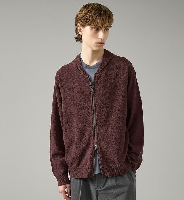 ABAHOUSE「コットンブークレー ダブルZIP ニットブルゾン / クルーカーディガン【予約】」|ブルゾン・スタジャン|ブラウン