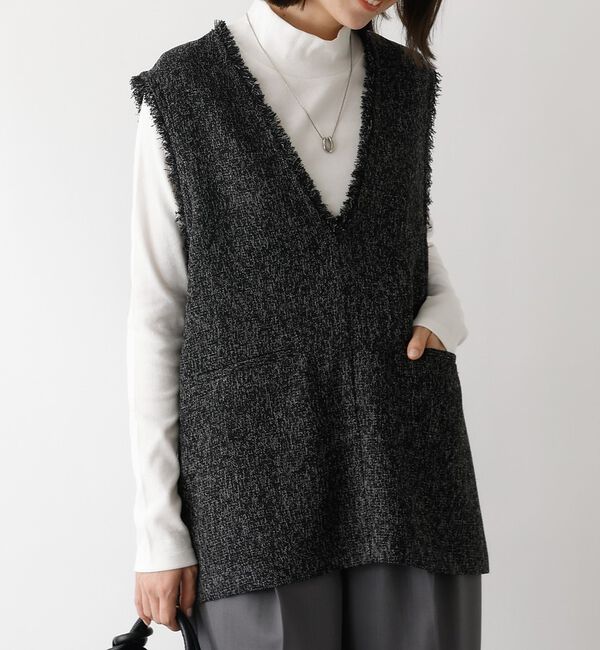 abahouse mavie「ツイードフリンジベスト【予約】」|ベスト・ジレ|ブラック