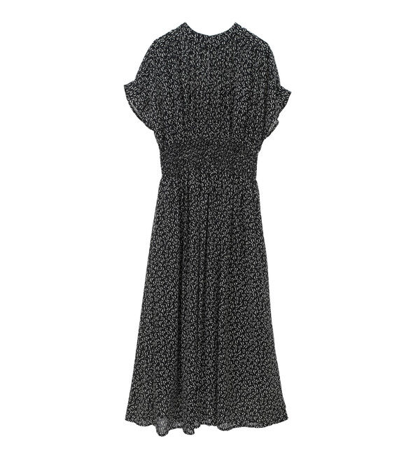 TIARA「モノトーンリーフプリントシャーリングワンピース」|ワンピース|