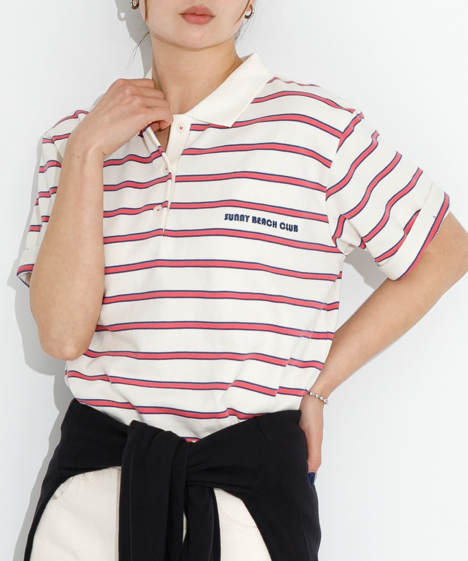 Sonny Label 「メッセージボーダーポロシャツ」|ポロシャツ|オフホワイト