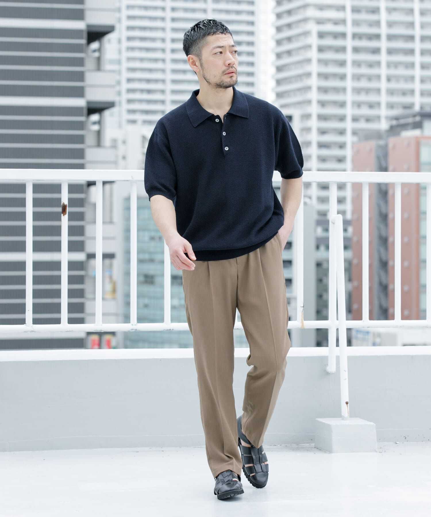 URBAN RESEARCH ROSSO「『WEB限定』変形カノコ半袖ニットポロ」|ポロシャツ|