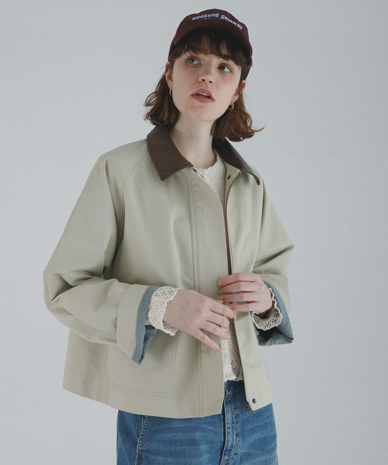 Sonny Label 「異素材衿ショートジャケット」|ノーカラーコート|