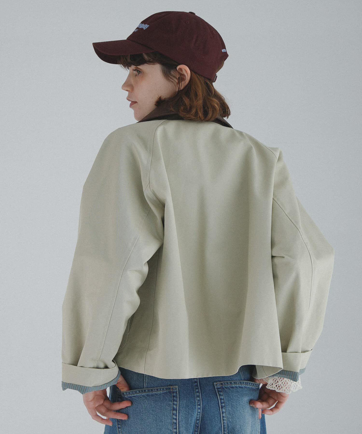 Sonny Label 「異素材衿ショートジャケット」|ノーカラーコート|