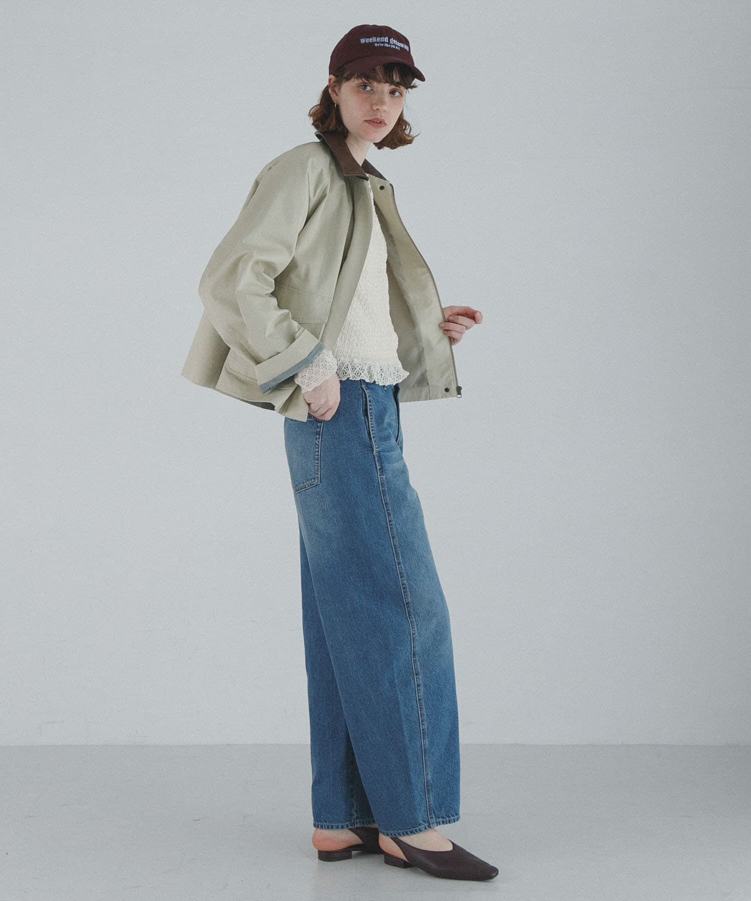 Sonny Label 「異素材衿ショートジャケット」|ノーカラーコート|