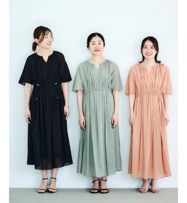 le.coeur blanc「スキッパーギャザーフレアスリーブワンピース」|ワンピース|