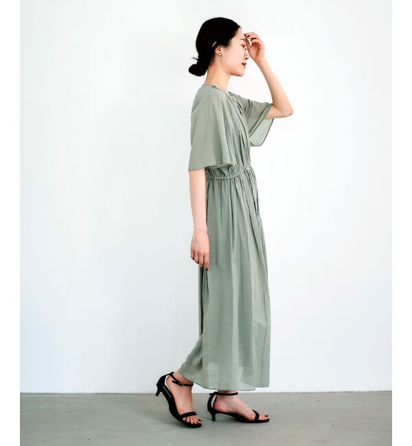 le.coeur blanc「スキッパーギャザーフレアスリーブワンピース」|ワンピース|