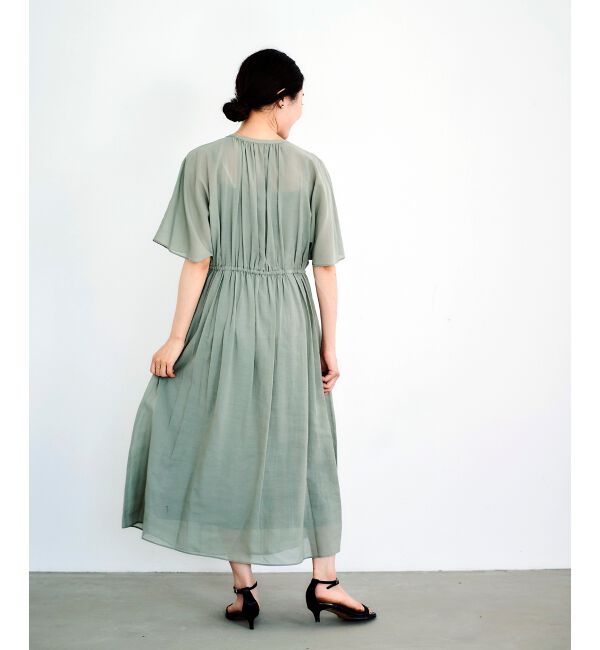 le.coeur blanc「スキッパーギャザーフレアスリーブワンピース」|ワンピース|