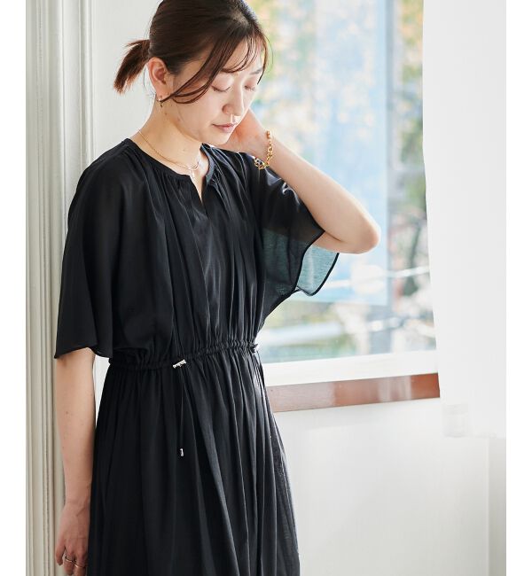 le.coeur blanc「スキッパーギャザーフレアスリーブワンピース」|ワンピース|