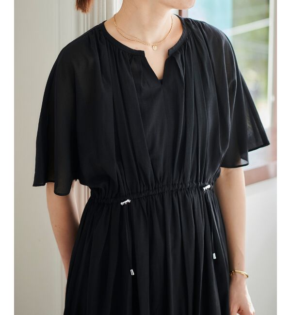 le.coeur blanc「スキッパーギャザーフレアスリーブワンピース」|ワンピース|