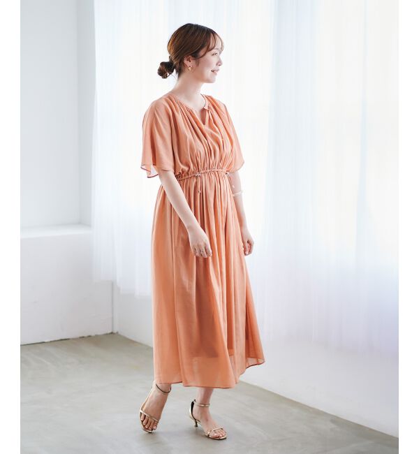 le.coeur blanc「スキッパーギャザーフレアスリーブワンピース」|ワンピース|