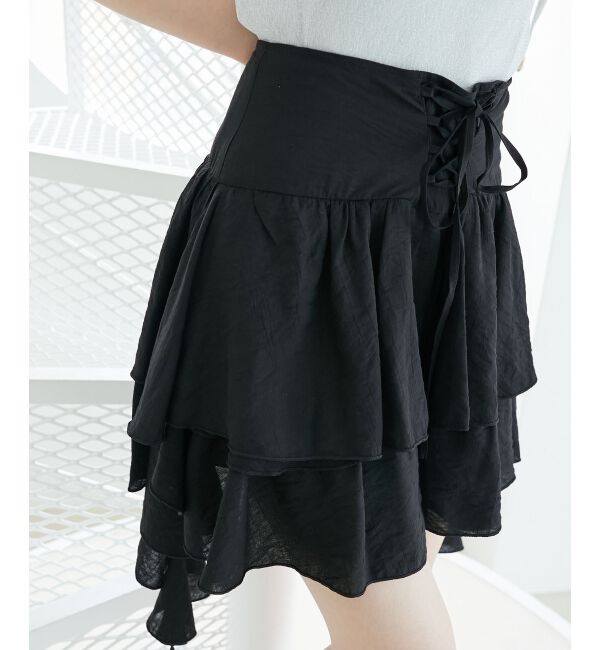  「サイドラッフルティアードミニスカパン」|スカート|