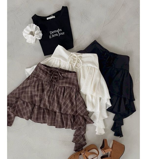  「サイドラッフルティアードミニスカパン」|スカート|