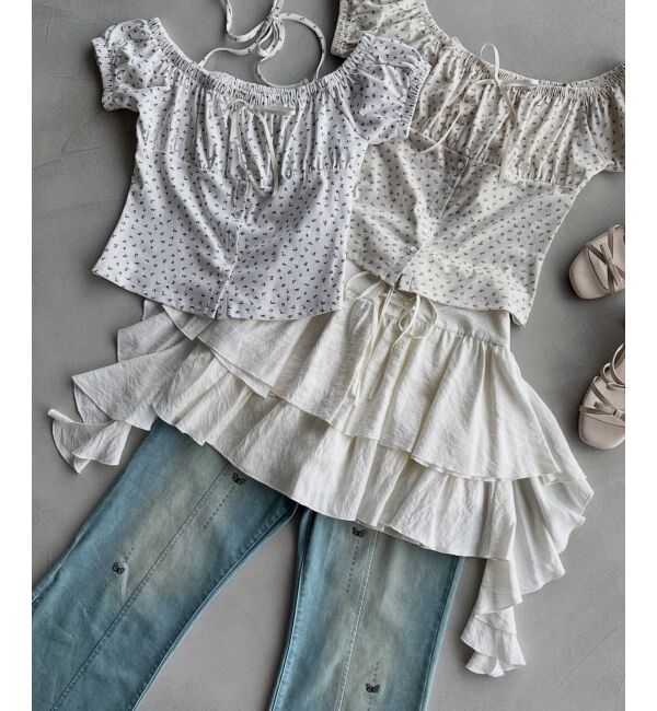  「サイドラッフルティアードミニスカパン」|スカート|