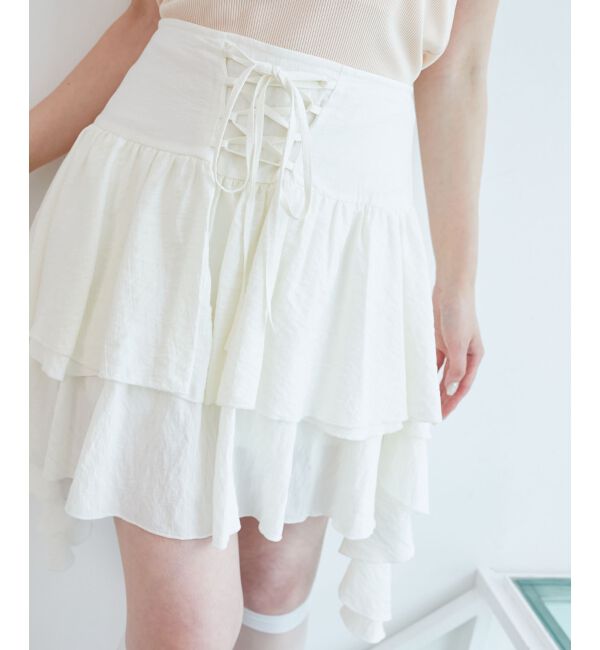  「サイドラッフルティアードミニスカパン」|スカート|