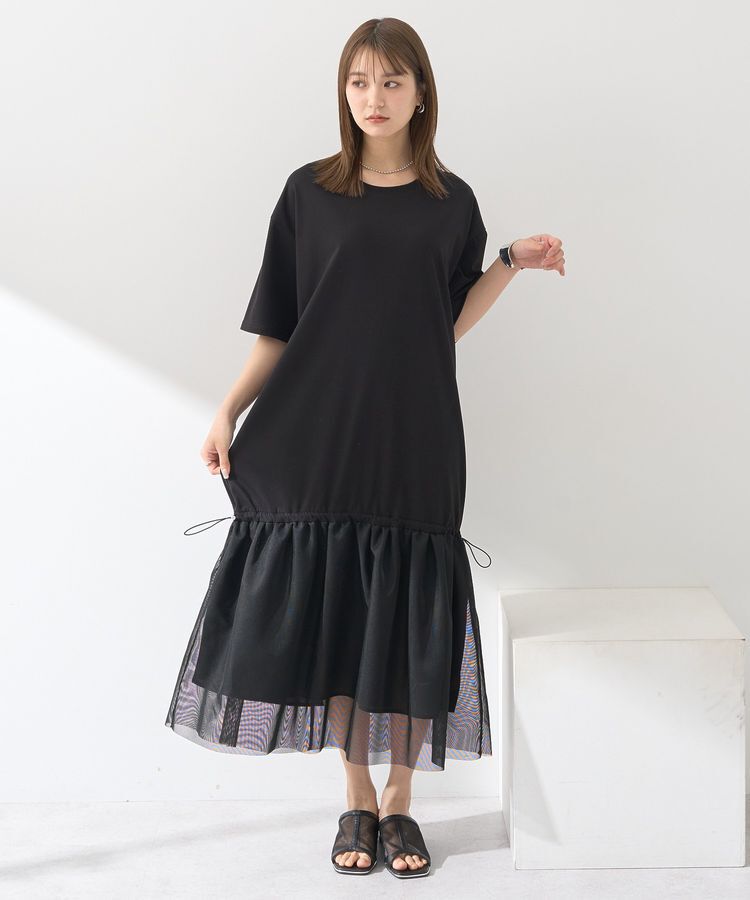 earth music&ecology「メッシュドッキングワンピース」|ワンピース|Black