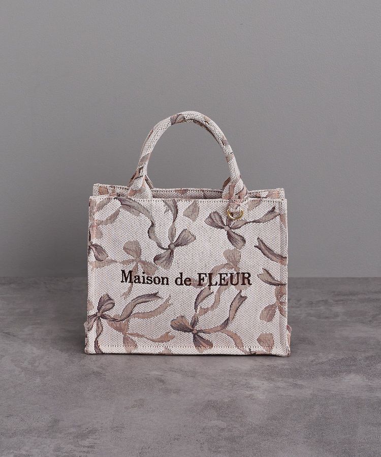 Maison de FLEUR「リボン柄ゴブランスクエアトートSバッグ」|トートバッグ|