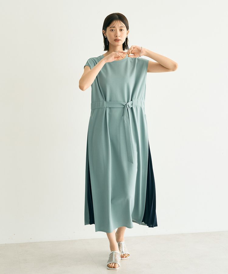 YECCA VECCA「ベルテッドプリーツ切替ワンピース」|ワンピース|