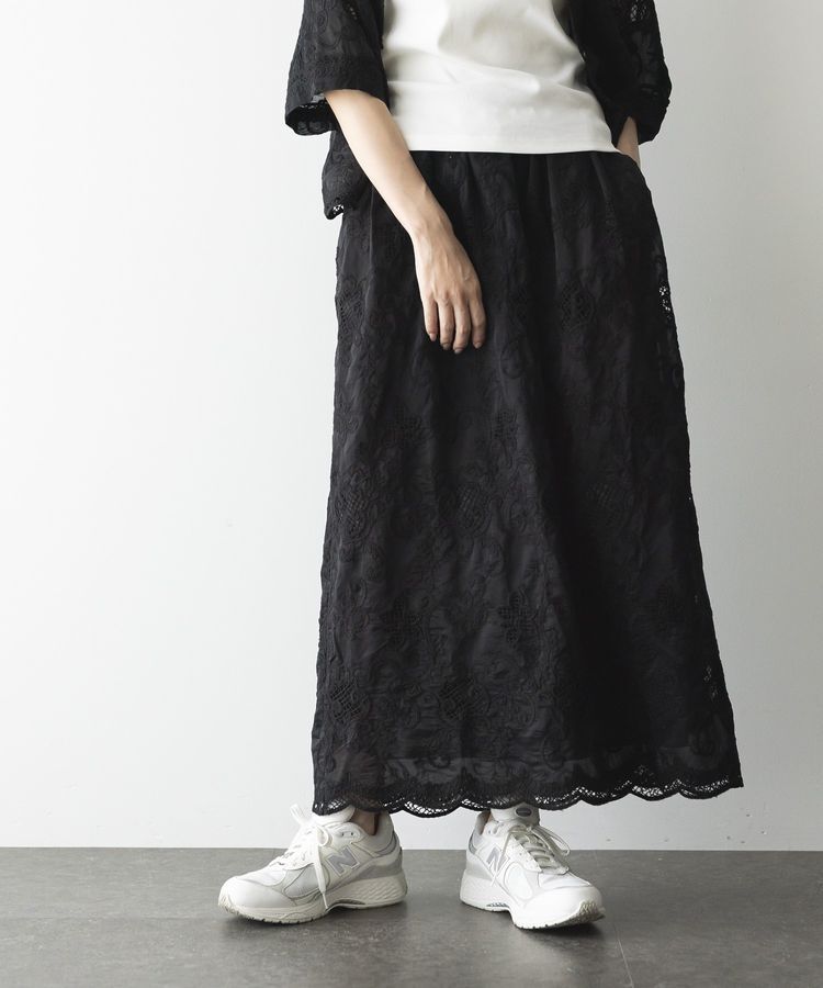 GARAGE OF GOOD CLOTHING「レースギャザーロングスカート」|フレア|