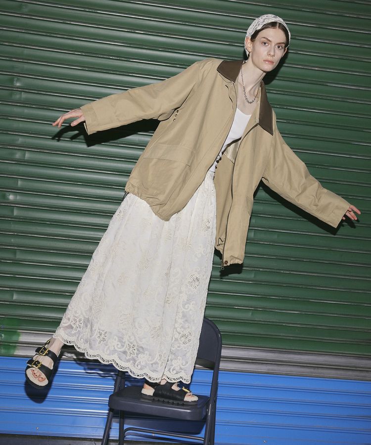 GARAGE OF GOOD CLOTHING「レースギャザーロングスカート」|フレア|