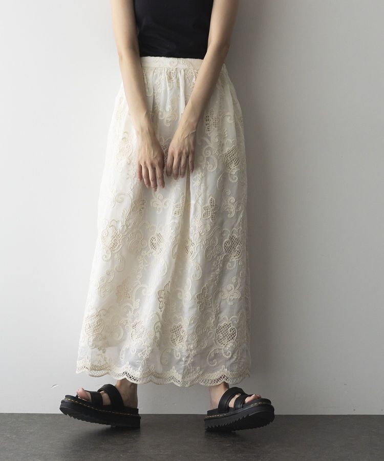 GARAGE OF GOOD CLOTHING「レースギャザーロングスカート」|フレア|