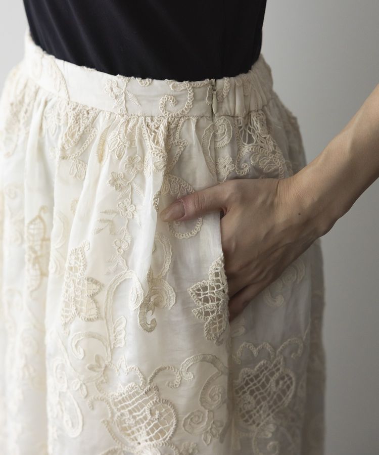 GARAGE OF GOOD CLOTHING「レースギャザーロングスカート」|フレア|