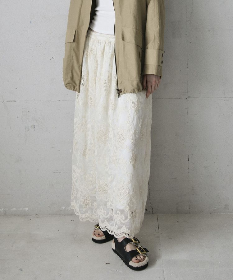 GARAGE OF GOOD CLOTHING「レースギャザーロングスカート」|フレア|