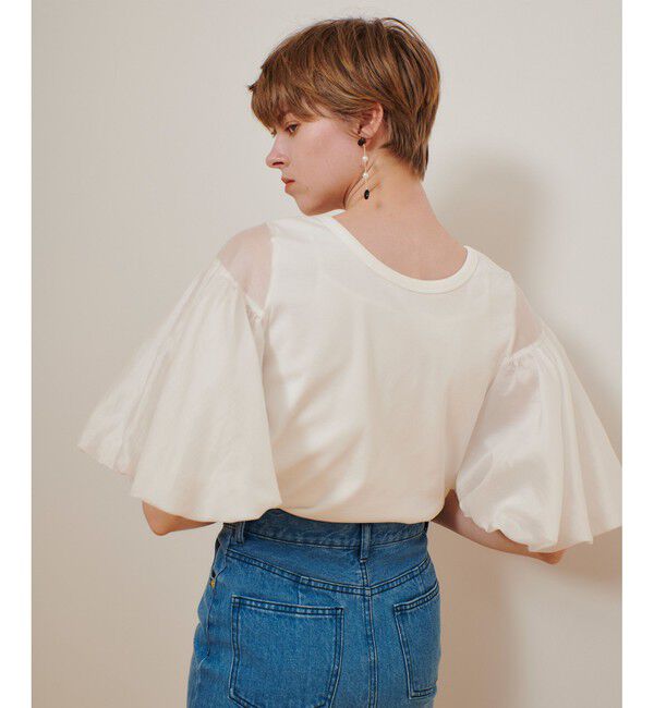 allureville「フライスコンビボリュームスリーブプルオーバー」|Tシャツ・カットソー|オフホワイト