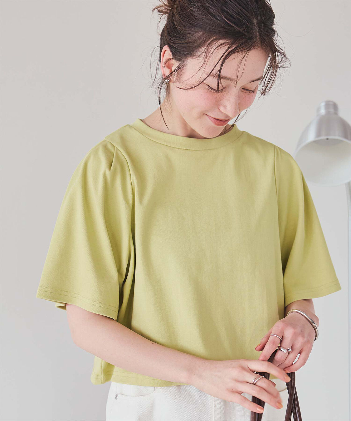 titivate「クルーネックタックスリーブトップス」|Tシャツ・カットソー|ライトグリーン