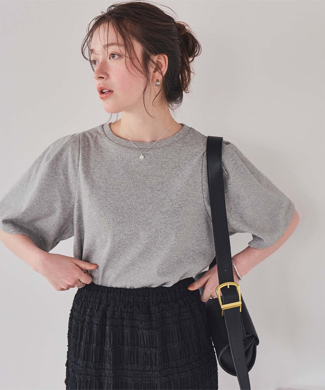 titivate「クルーネックタックスリーブトップス」|Tシャツ・カットソー|杢グレー