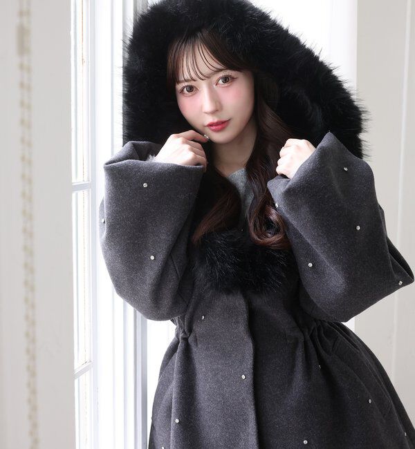 フードフェイクファービジューミドルコート｜ルミネのファッション通販