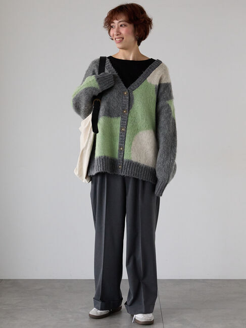 Lugnoncure「起毛ジャカードパッチワーク風Vネックカーディガン」|カーディガン|