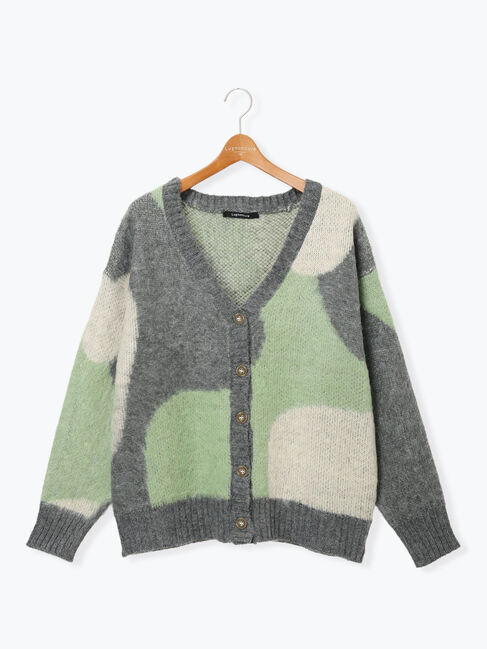 Lugnoncure「起毛ジャカードパッチワーク風Vネックカーディガン」|カーディガン|