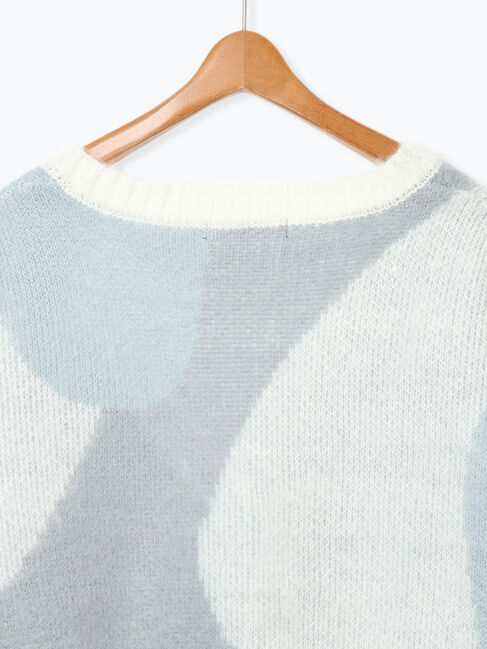 Lugnoncure「起毛ジャカードパッチワーク風Vネックカーディガン」|カーディガン|