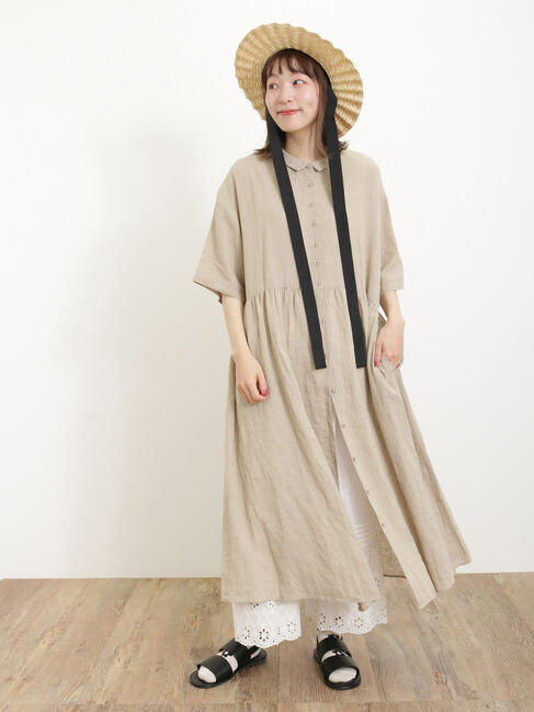 Samansa Mos2「【Sサイズ / WEB限定】【イージーケア】柄アソートリネン混シャツワンピース」|ワンピース|ベージュ