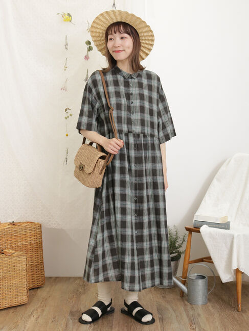 Samansa Mos2「【Sサイズ / WEB限定】【イージーケア】柄アソートリネン混シャツワンピース」|ワンピース|