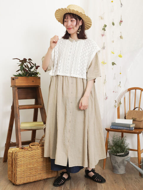 Samansa Mos2「【Sサイズ / WEB限定】【イージーケア】柄アソートリネン混シャツワンピース」|ワンピース|