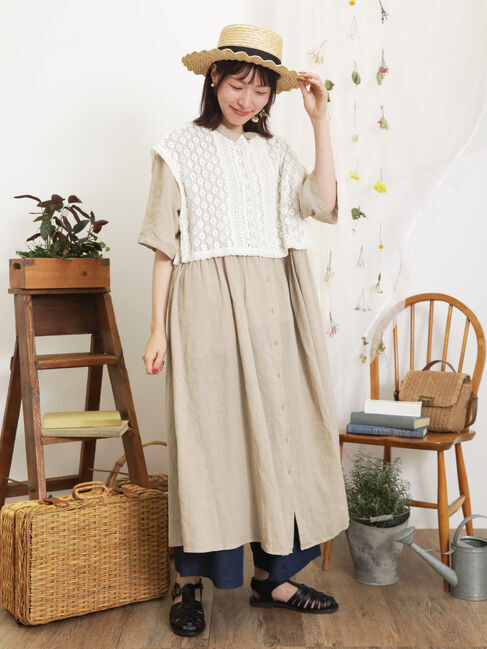 Samansa Mos2「【Sサイズ / WEB限定】【イージーケア】柄アソートリネン混シャツワンピース」|ワンピース|