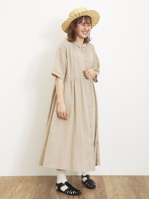Samansa Mos2「【Sサイズ / WEB限定】【イージーケア】柄アソートリネン混シャツワンピース」|ワンピース|