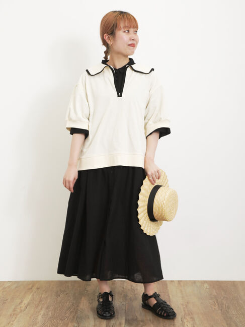 Samansa Mos2「【Sサイズ / WEB限定】【イージーケア】柄アソートリネン混シャツワンピース」|ワンピース|ブラック