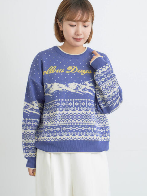 Samansa Mos2「山柄ジャカードニット」|ニット・セーター|ブルー