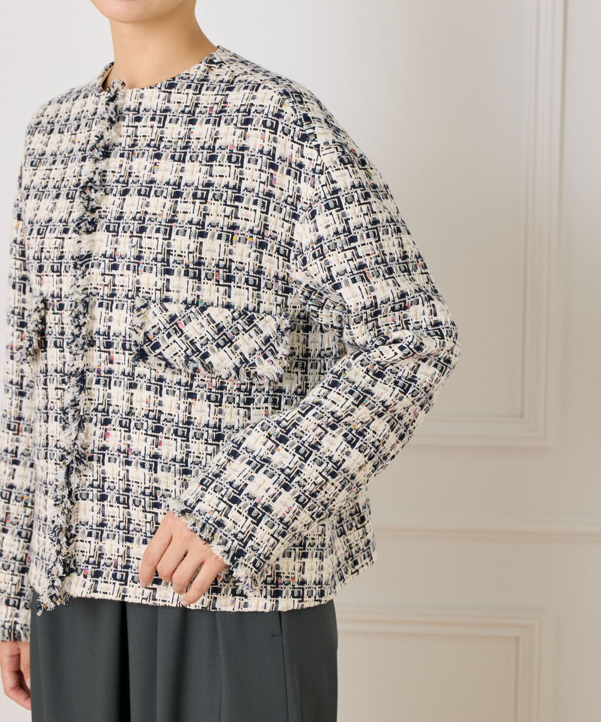 la veille by SUPERIOR CLOSET「《大きいサイズ》LINTONノーカラージャケット」|ノーカラージャケット|