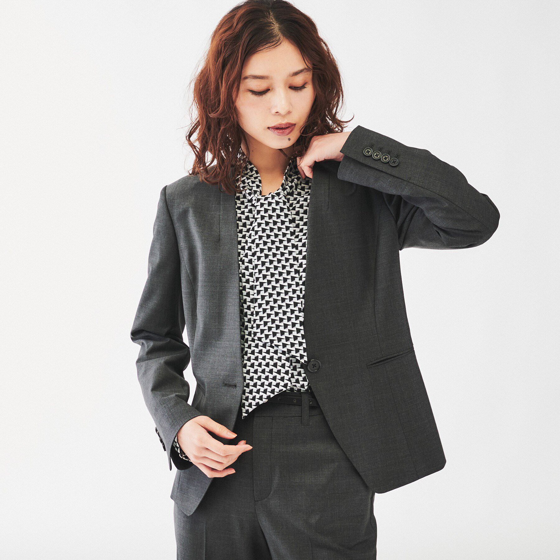 UNTITLED「【通勤スーツ/日本製】ウーステッド カラーレスジャケット」|ノーカラージャケット|